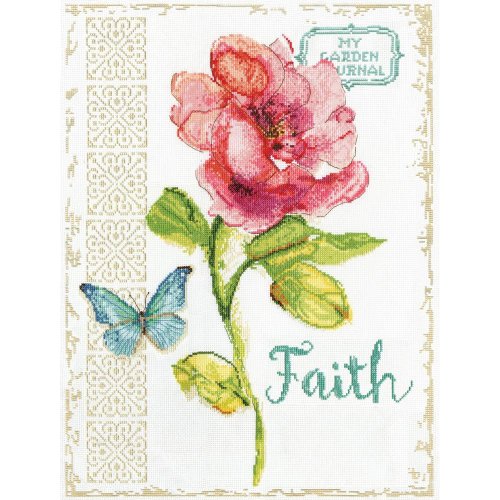 (image for) Pink Floral - Faith Counted Cross Stitch Kit